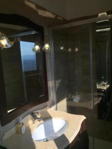 Un baño con lavabo, ducha y espejo. en B&B Castello Michelina, en San Nicola dellʼAlto