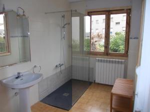 a bathroom with a sink and a shower at La Posada de San Marcial in Tudela