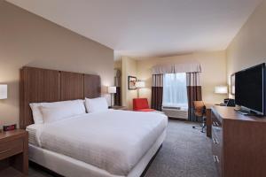 Four PointsにあるHoliday Inn Express & Suites Austin NW - Four Points, an IHG Hotelのベッド1台、薄型テレビが備わるホテルルームです。