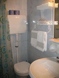 a bathroom with a white toilet and a sink at Stevano Albergo e Ristorante in Cantalupo Ligure