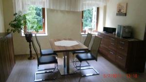 un tavolo da pranzo e sedie in camera di XXL Ferienwohnung a Pirna