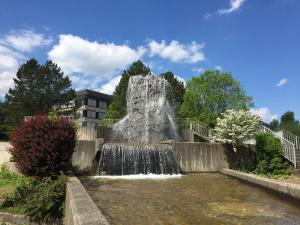 a waterfall in front of a building at Fewo Granetalsperre in Langelsheim