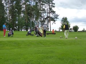 un grupo de personas jugando al golf en un parque en Hotel Devítka, en Hřensko