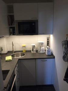 a kitchen with a sink and a counter top at Ferienwohnung Marina Wendtorf in Wendtorf