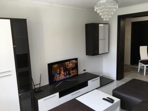 a living room with a flat screen tv on a wall at Apartment Apollo in Kotor