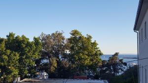 a view of the ocean from the balcony of a building at Matušanka Apartment in Rab