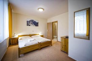 a bedroom with a bed and a window at Privat Galfy in Smokovce