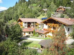 an aerial view of a house in the mountains at Pension & Appartement Steinwender in Bad Kleinkirchheim