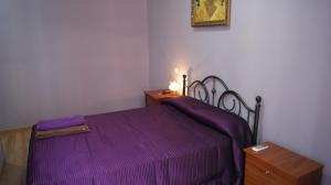 a bedroom with a purple bed and a night stand at Casa Huésped Magdalena in Madrid +42 photos