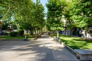 サラマンカにあるPleno Centro SALAMANCA a 5 minutos Plaza Mayor - Casco Historico-Wifiのベンチや木々のある公園内の散歩道