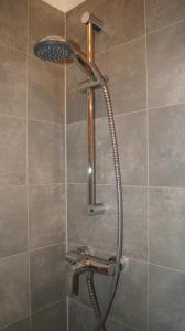 a shower with a shower head in a bathroom at Studio Derdowskiego in Gdynia