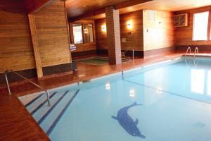 a swimming pool with a dolphin in the middle of it at Dilworth Inn in Kelowna