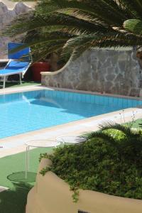 a swimming pool in a resort with a palm tree at Hotel La Filadelfia in Lipari