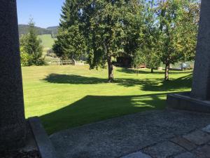 vistas a un parque con árboles y césped en Gasthof Post en Peilstein im Mühlviertel