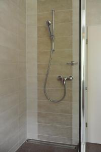 una doccia con soffione in un bagno di La Dent-du-Midi Hôtel & Restaurant a Saint-Maurice