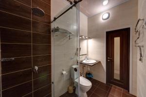 a bathroom with a shower and a toilet and a sink at Aleksandria Hotel in Kyiv