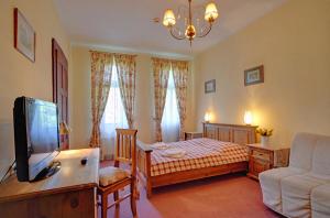 sypialnia z łóżkiem, telewizorem i kanapą w obiekcie Hotel Magnes w Szklarskiej Porębie