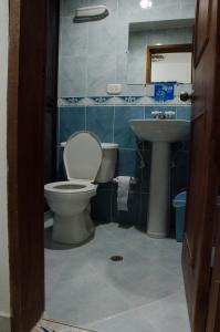 y baño con aseo y lavamanos. en Hospedaje la Glorieta, en Santa Fe de Antioquia