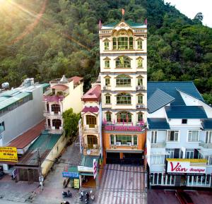 an overhead view of a building in a city at Huy Hoan Hotel in Ha Giang