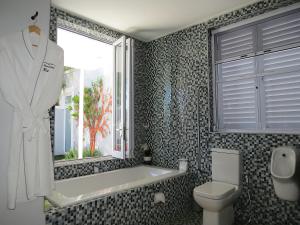 baño con bañera, aseo y ventana en Nieuwehuyz, en Prince Albert