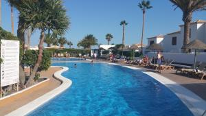 een zwembad met palmbomen en mensen in een resort bij Villa Ola, Golf del Sur in San Miguel de Abona