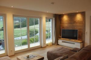 a living room with a couch and a flat screen tv at Ferienwohnung Emde in Willingen