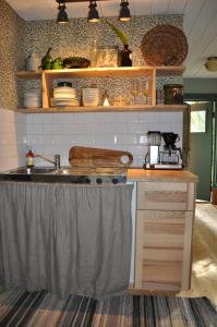 a kitchen with a sink and a counter at Håkesgård Bed&Garden in Veddige