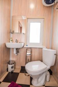a bathroom with a toilet and a sink and a window at Ardonas in Šventoji +16 photos