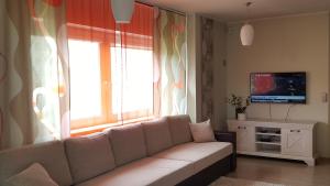 Una sala de estar con un sofá y un televisor. en Mai 59 Apartment, en Pärnu