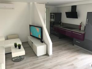 a living room with a tv and a couch at Buenavista Apartment in Sitges