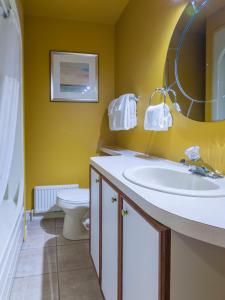 a bathroom with a sink and a toilet at Chipman Hill Suites -Yeats House in Saint John +57 photos
