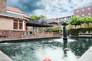 a fountain in the middle of a pool of water at Guesthouse Villa Emmen in Emmen