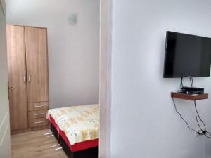 een kamer met een flatscreen-tv aan de muur bij Apartment Djokic in Sutomore
