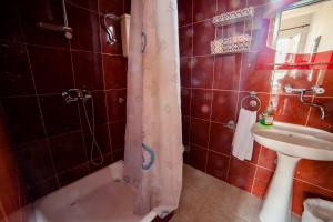 un bagno con tenda da doccia e lavandino di Guesthouse Sidro a Ulcinj