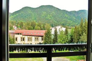a view from a window of a building with a mountain at Hotel Crisalpin in Poiana Brasov