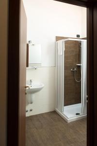 y baño con ducha y lavamanos. en Agriturismo Chesini, en Castelnuovo del Garda