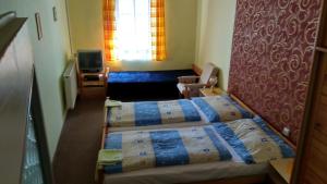 Duas camas num pequeno quarto com um quarto em Hotel U Broucka em Nové Město nad Metují