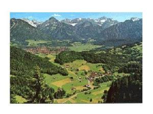 z góry widok na zieloną dolinę z górami w obiekcie Falkenhorst-Wohnung-19 w mieście Oberstdorf