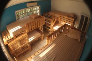 an overhead view of a bedroom with a large bed at Panama Beach Lodge in San Carlos