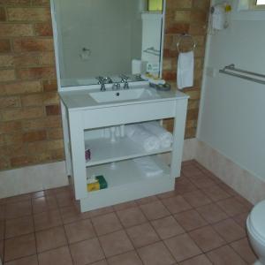 a bathroom with a white sink and a toilet at Lismore Wilson Motel in Lismore