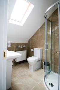 uma casa de banho com um WC, um lavatório e um chuveiro em Apartments at Ballinsheen House & Gardens em Lisdoonvarna