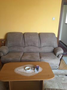 a living room with a couch and a coffee table at Davidkov Holiday Home in Shipka