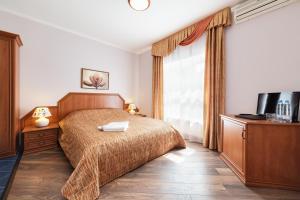 a hotel room with a bed and a television at Mon Plaisir in Khimki