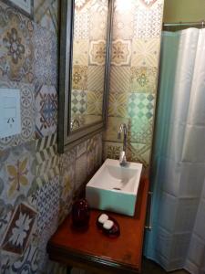 a bathroom with a sink and a shower at Guidai Bilu in San José +34 photos