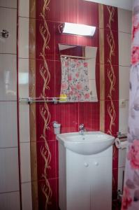 La salle de bains est pourvue d'un lavabo et d'un miroir. dans l'établissement Guesthouse Juli, à Sapareva Banya