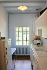 eine Küche mit einem weißen Kühlschrank und einem Fenster in der Unterkunft Les Hauts de Chaume in Génillé