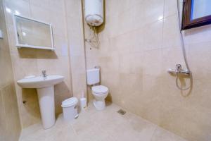 a bathroom with a sink and a toilet and a shower at MC Apartments in Ulcinj