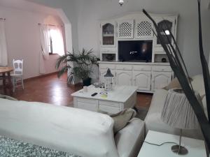 a living room with a couch and a tv at Vivienda Vacacional Miposa in Mocanal