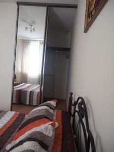 カバルジンカにあるYuzhny Platanのベッドルーム1室(ベッド2台、大きな鏡付)