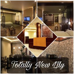 un collage di foto di un soggiorno di Lily Hotel Suite Mubarraz a Al Hofuf